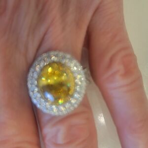 Elegant Yellow and Silver Women's Ring Diamonique Qvc Size 6
